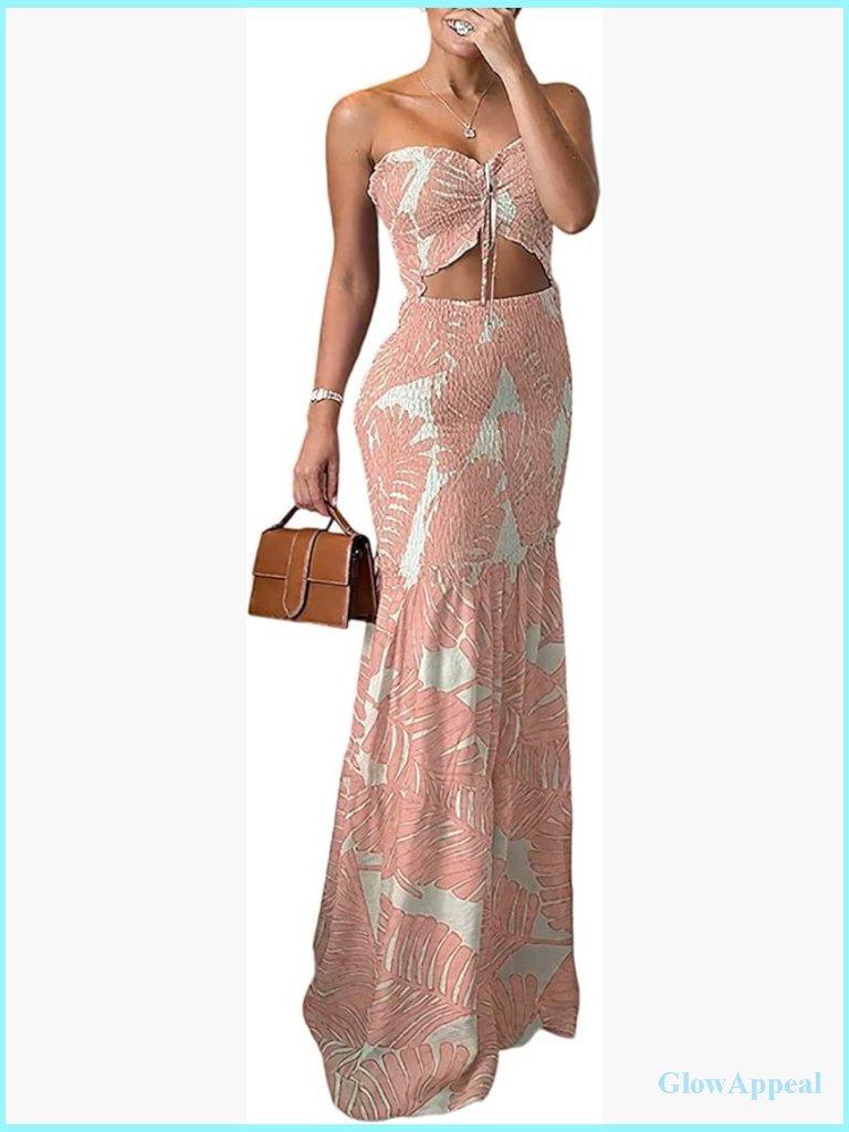 Slim Fit Mermaid Halter Dress Floral Ruffle Hem Vacation Bodycon Party